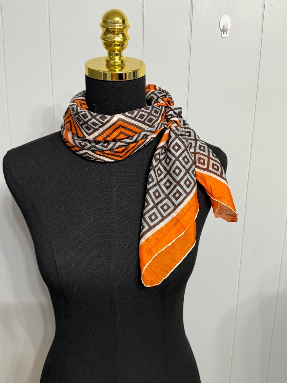 Geometric Orange and Brown Silk Women's Scarf